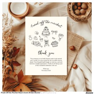 Fresh Off the Market Hand-drawn Bridal Shower Thank You Card