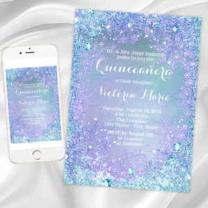 Frozen Winter Wonderland Purple Teal Quinceanera Invitation