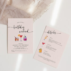 Fun Cocktails Birthday Weekend Itinerary Invitation