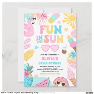 Fun In The Sun Tropical Beach Birthday Party Invitation