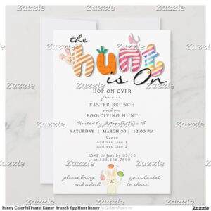 Funny Colorful Pastel Easter Brunch Egg Hunt Bunny Invitation