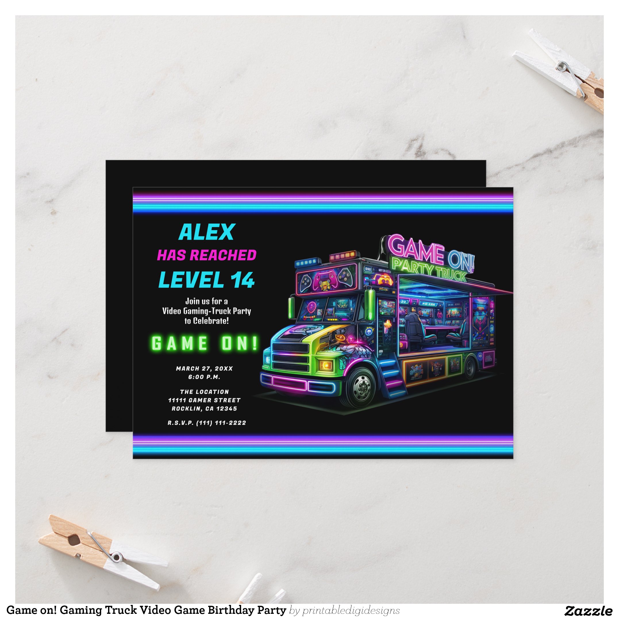 Game on! Gaming Truck Video Game Birthday Party Invitation