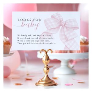 Gingham Pink Bow Baby Shower Books for Baby 3,5x2" Enclosure Card