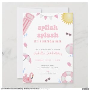 Girl Pink Summer Pool Party Birthday Invitation