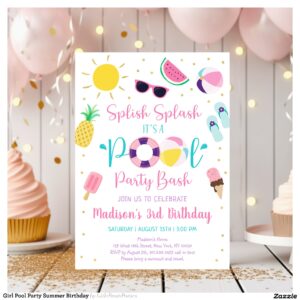 Girl Pool Party Summer Birthday Invitation