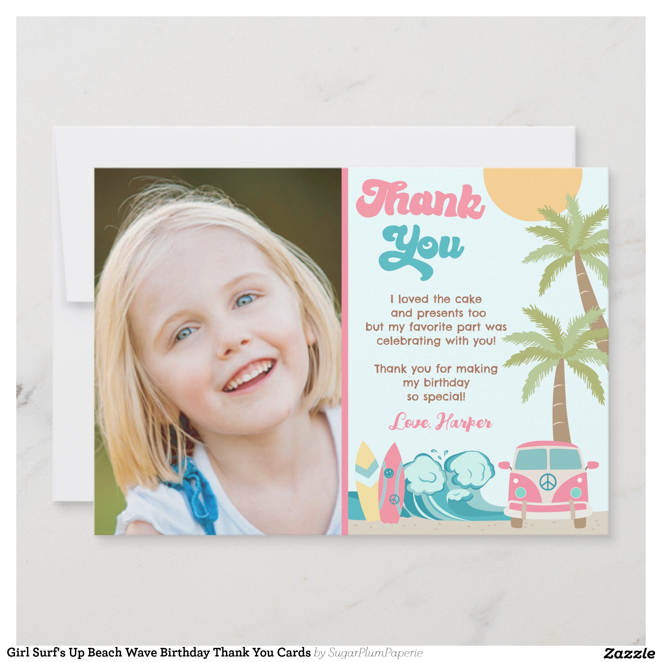Girl Surf's Up Beach Wave Birthday Thank You Cards