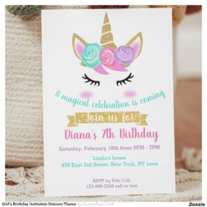 Girl's Birthday Invitation Unicorn Theme
