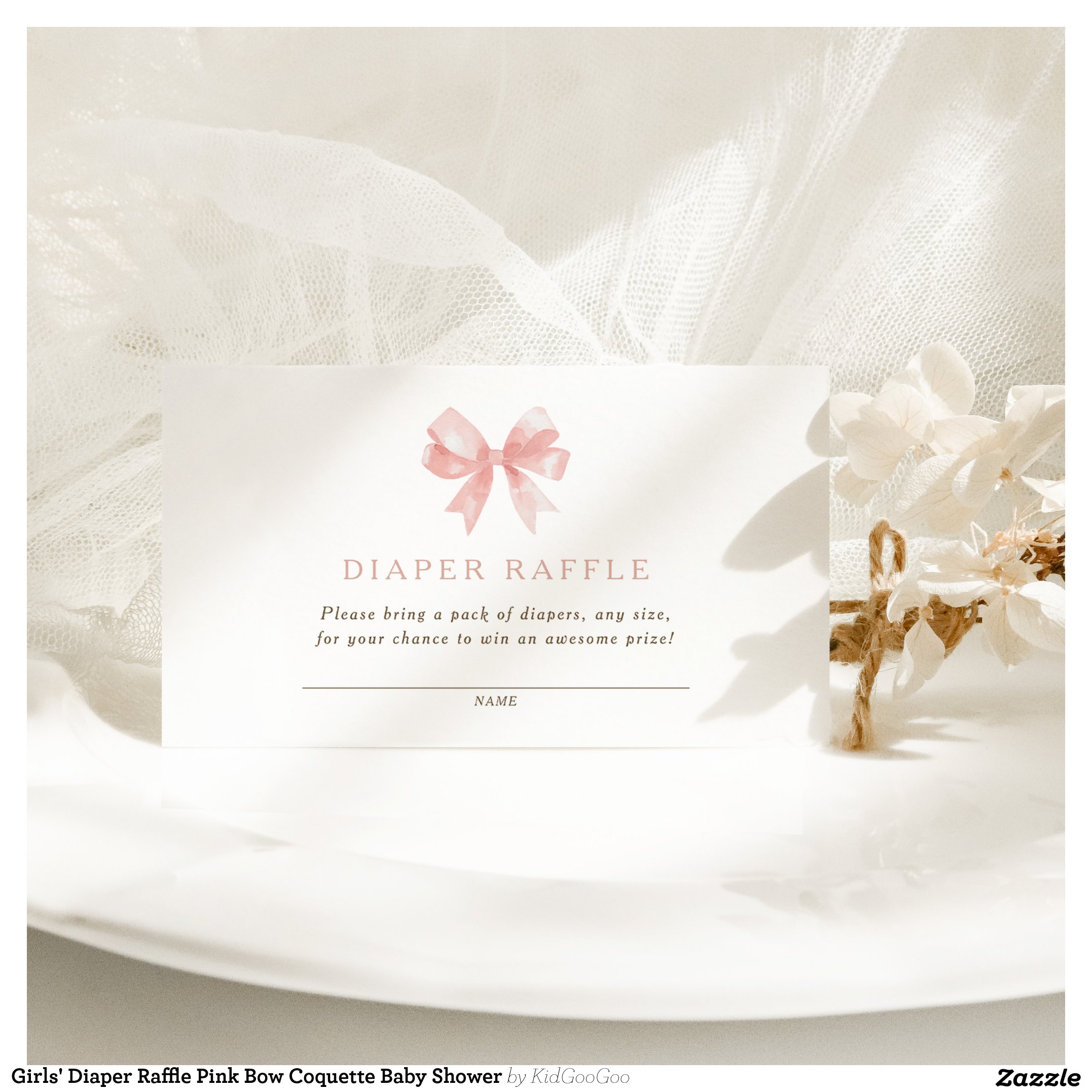Girls' Diaper Raffle Pink Bow Coquette Baby Shower Enclosure Card