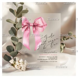 Girls just wanna be One Pink Bow 1st Birthday Acrylic Invitations