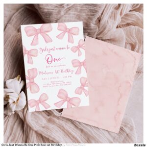 Girls Just Wanna Be One Pink Bow 1st Birthday Invitation