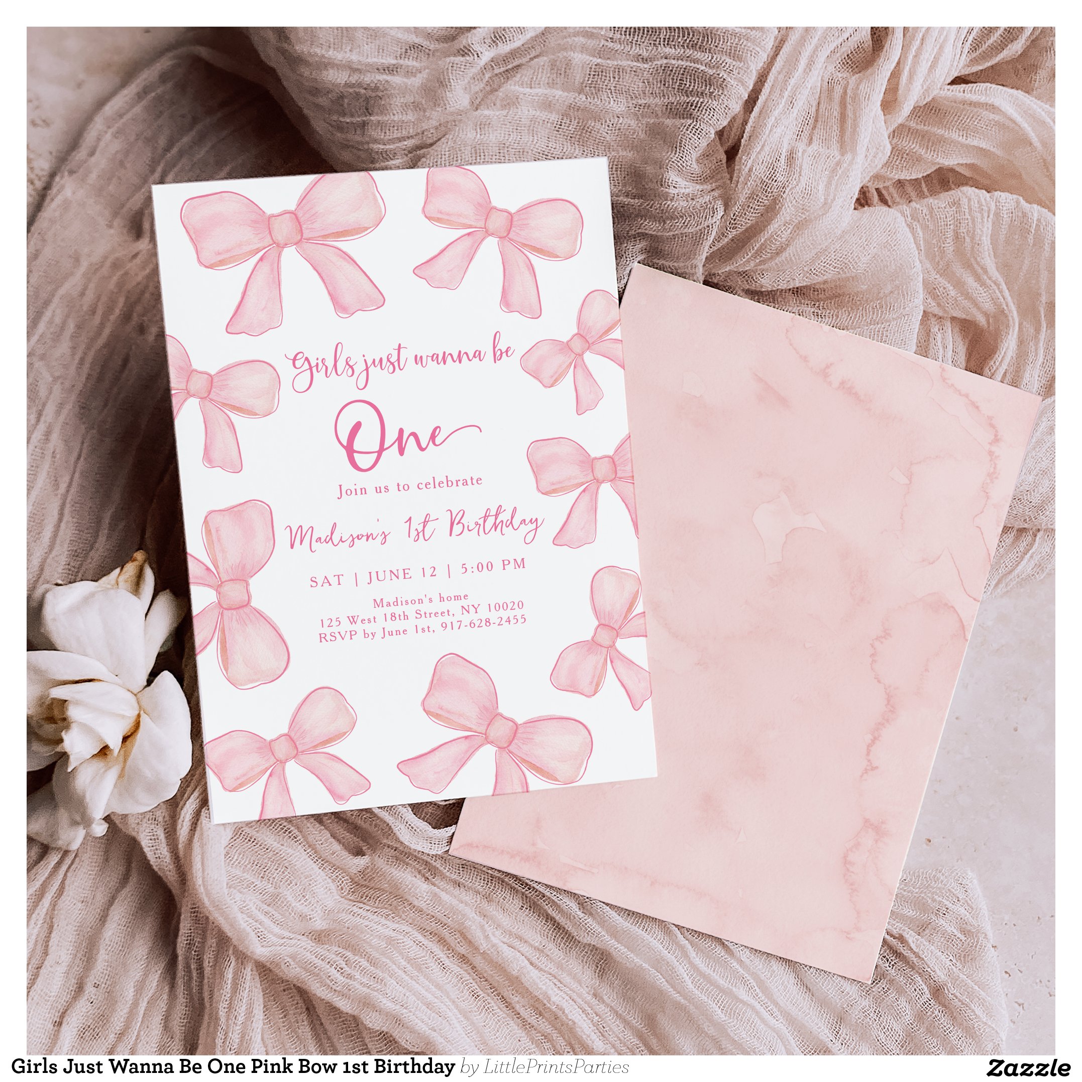 Girls Just Wanna Be One Pink Bow 1st Birthday Invitation