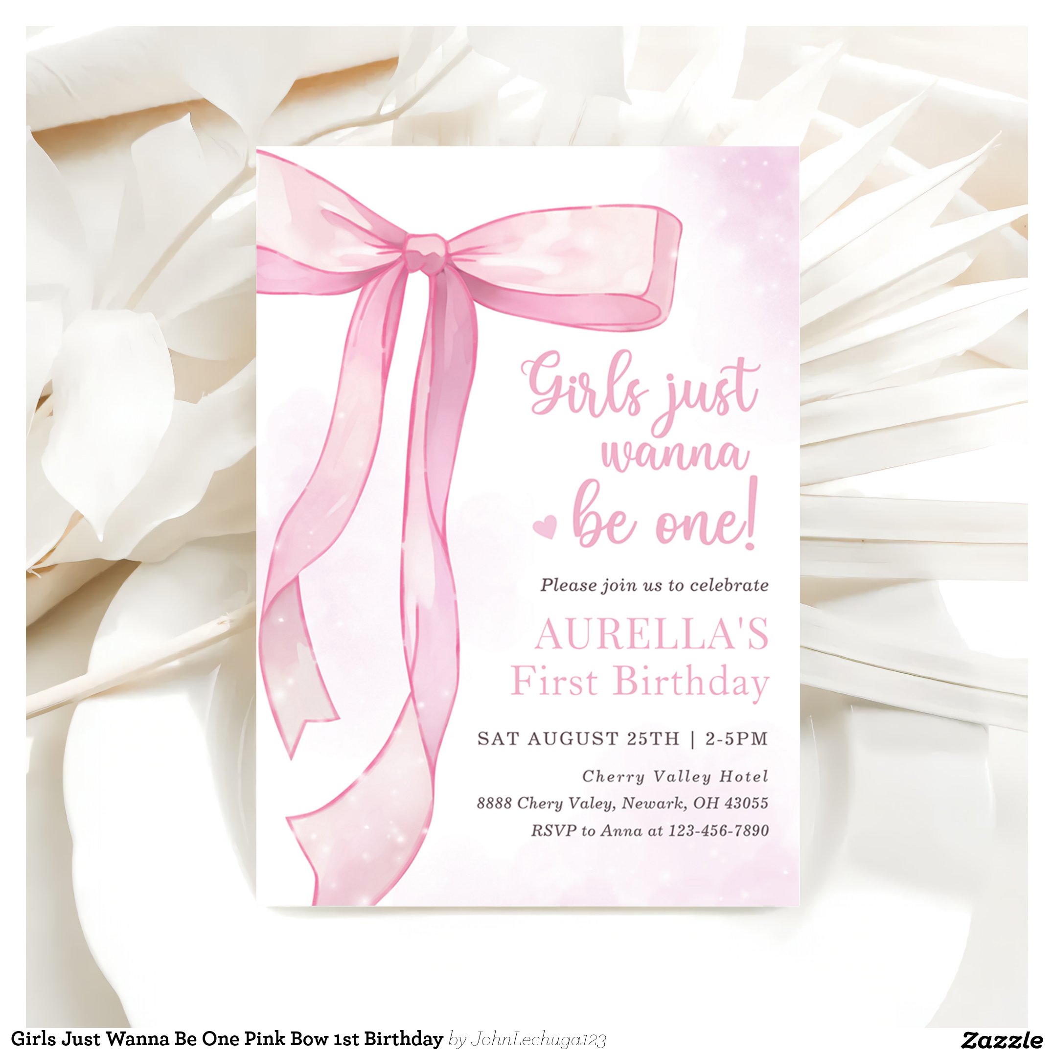 Girls Just Wanna Be One Pink Bow 1st Birthday Invitation