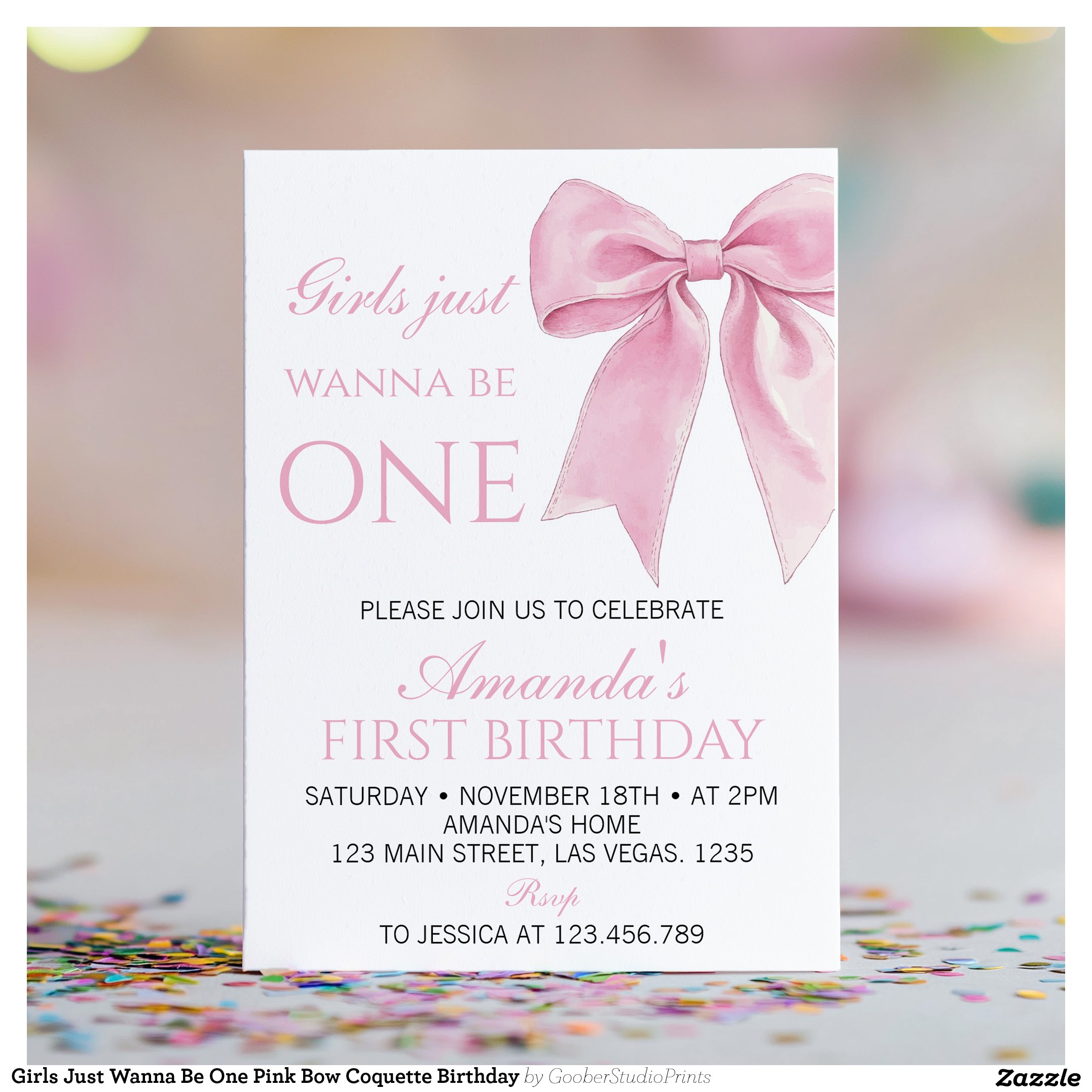 Girls Just Wanna Be One Pink Bow Coquette Birthday Invitation
