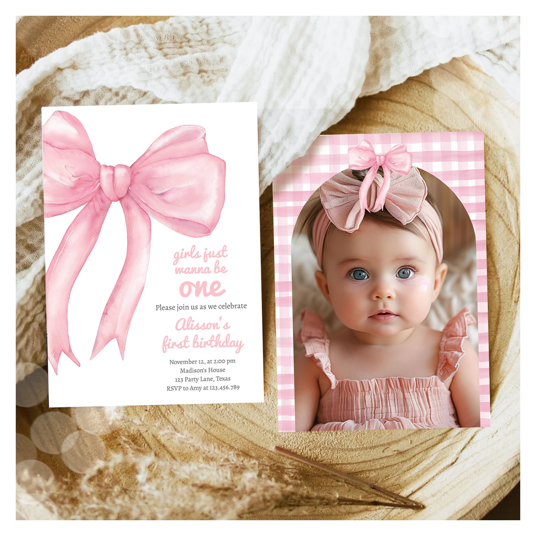 Girls Just Wanne Be One Pink Bow Coquette Birthday Invitation