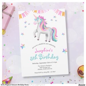 Girls Magical Unicorn Birthday Party Invitation