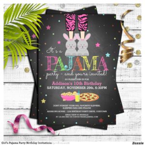 Girl's Pajama Party Birthday Invitations
