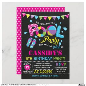 Girls Pool Party Birthday Chalkboard Invitation