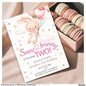 Girls Some Bunny is TWO! Bunny 2nd Birthday Invitation