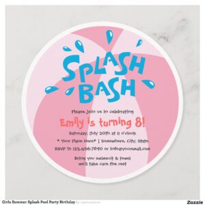 Girls Summer Splash Pool Party Birthday Invitation