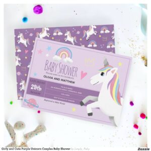Girly and Cute Purple Unicorn Couples Baby Shower Invitation