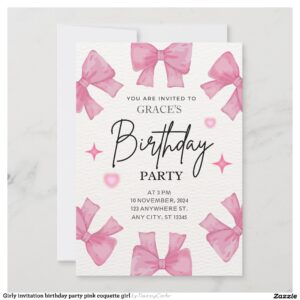 Girly invitation birthday party pink coquette girl
