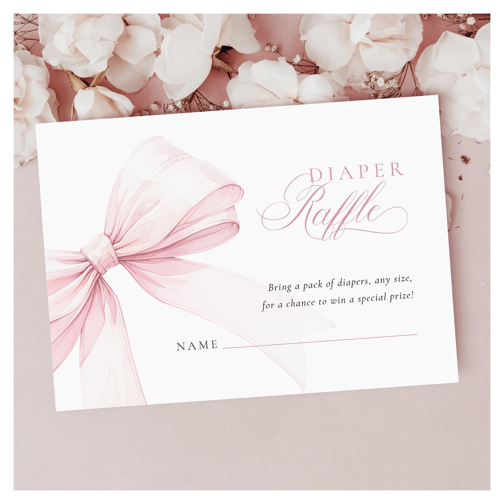 Girly Pink Bow Baby Shower Diaper Raffle Enclosure Card