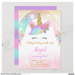 Glitter Unicorn Birthday Invite