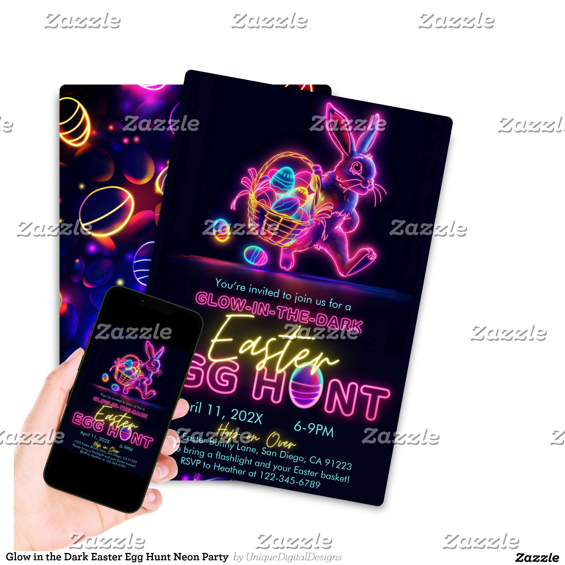 Glow in the Dark Easter Egg Hunt Neon Party Invitation