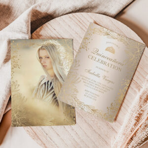 Gold floral metallic photo Tiara chic Quincea?era Invitation