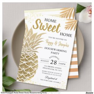 Gold Pineapple Home Sweet Home Housewarming Party Invitation
