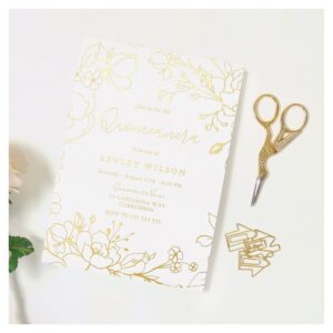 Golden Elegant White Modern Quinceanera Real Gold Foil Invitation