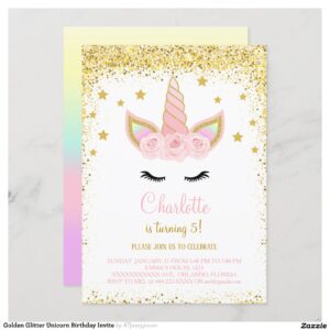Golden Glitter Unicorn Birthday Invite