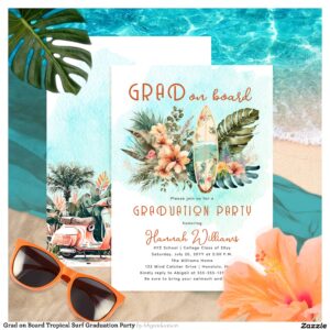 Grad on Board Tropical Surf Graduation Party Invitation