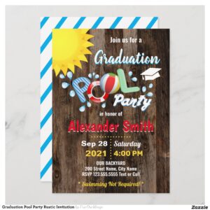 Graduation Pool Party Rustic Invitation