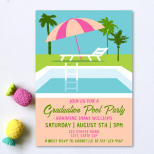 Graduation Pool Party Tropical Swimming Pool Invitation