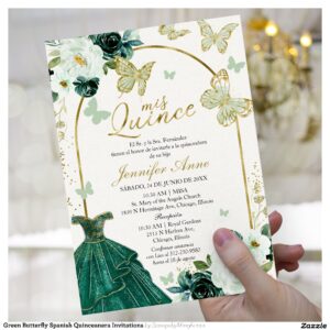 Green Butterfly Spanish Quinceanera Invitations