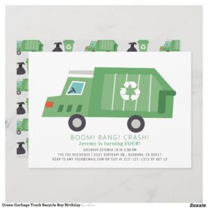 Green Garbage Truck Recycle Boy Birthday Invitation