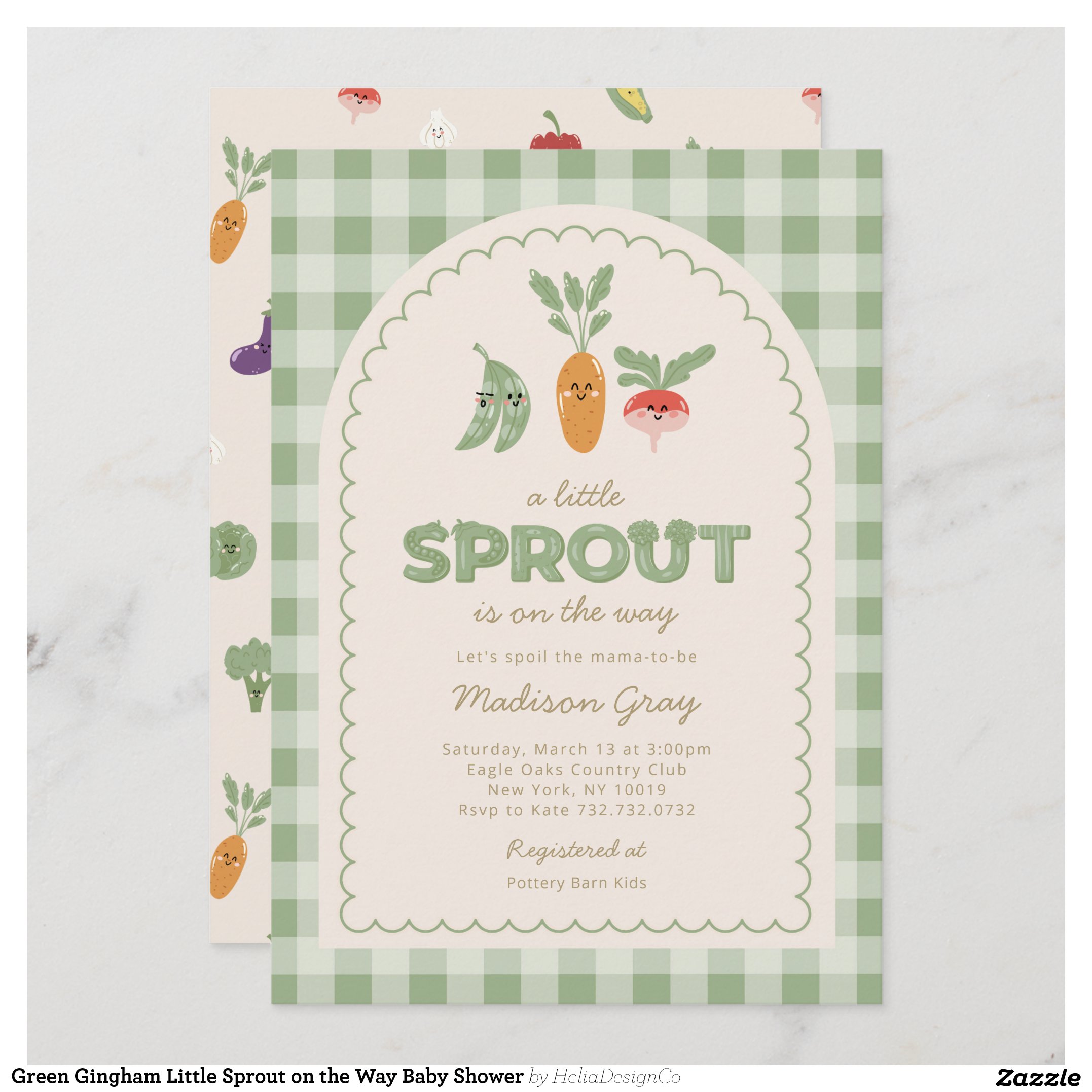 Green Gingham Little Sprout on the Way Baby Shower Invitation