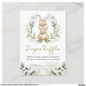 Greenery Bunny Rabbit Diaper Raffle Baby Shower Enclosure Card