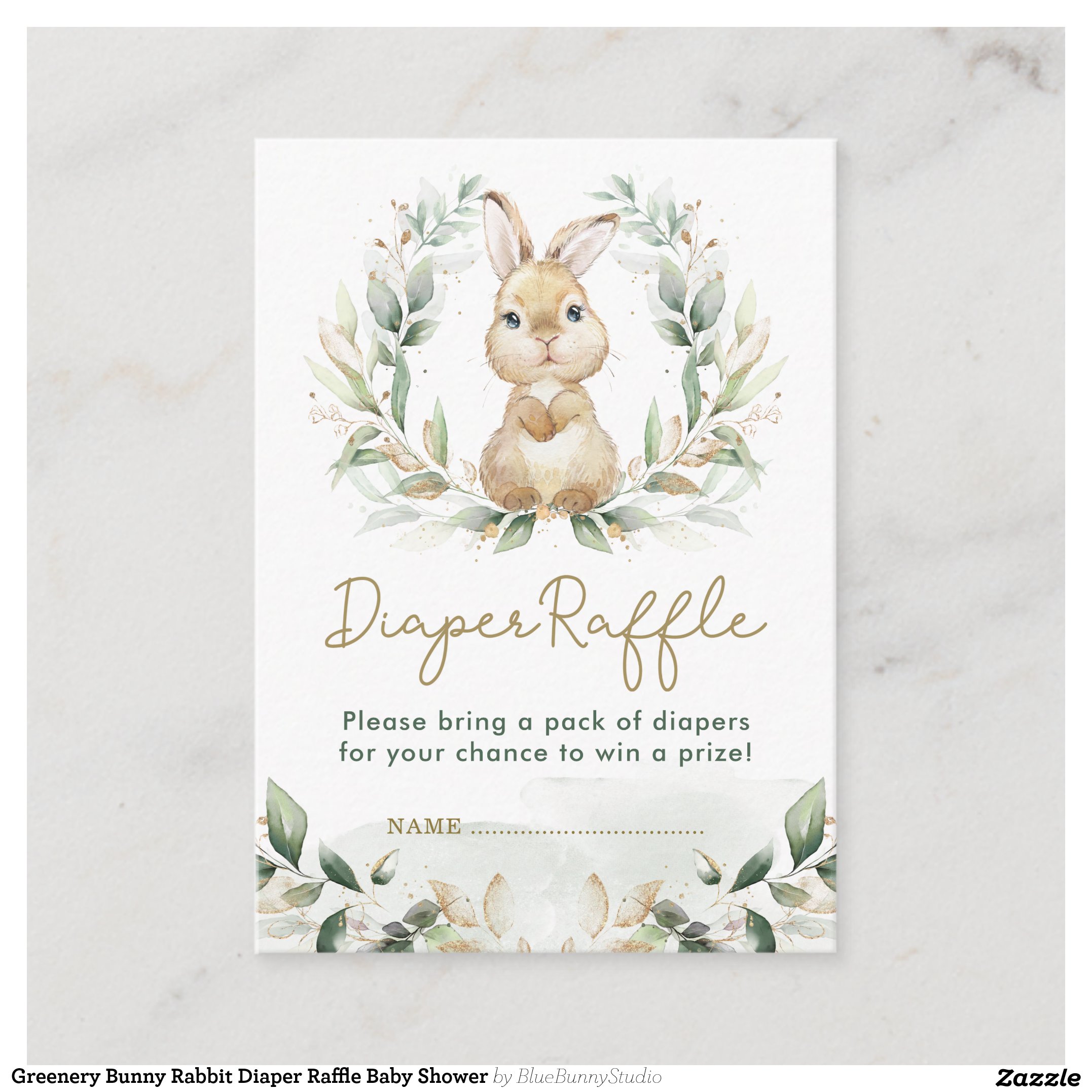 Greenery Bunny Rabbit Diaper Raffle Baby Shower Enclosure Card
