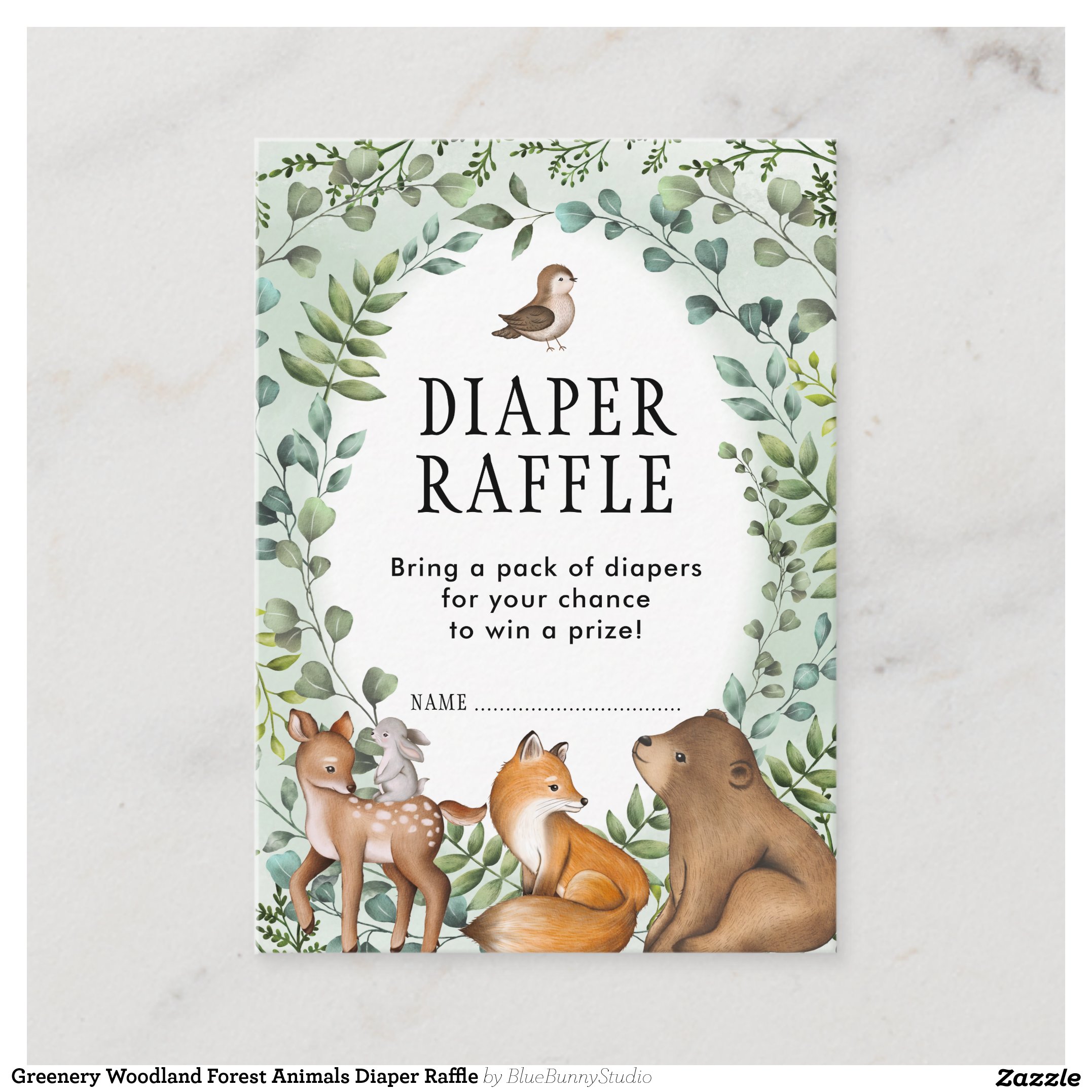 Greenery Woodland Forest Animals Diaper Raffle Enclosure Card