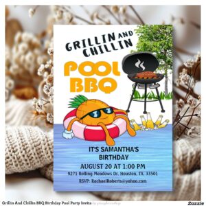 Grillin And Chillin BBQ Birthday Pool Party Invita Invitation
