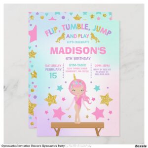 Gymnastics Invitation Unicorn Gymnastics Party