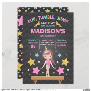Gymnastics Invitation Unicorn Gymnastics Party