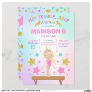 Gymnastics Invitation Unicorn Gymnastics Party