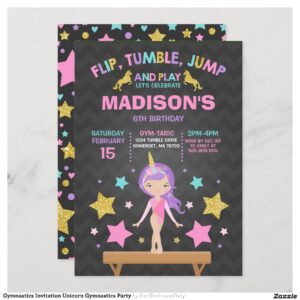 Gymnastics Invitation Unicorn Gymnastics Party