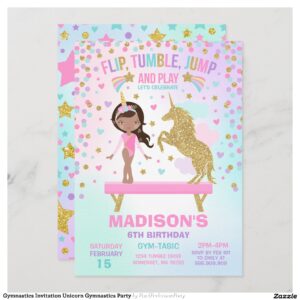 Gymnastics Invitation Unicorn Gymnastics Party