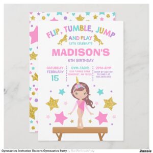 Gymnastics Invitation Unicorn Gymnastics Party