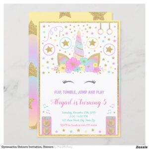 Gymnastics Unicorn Invitation, Unicorn Invitation