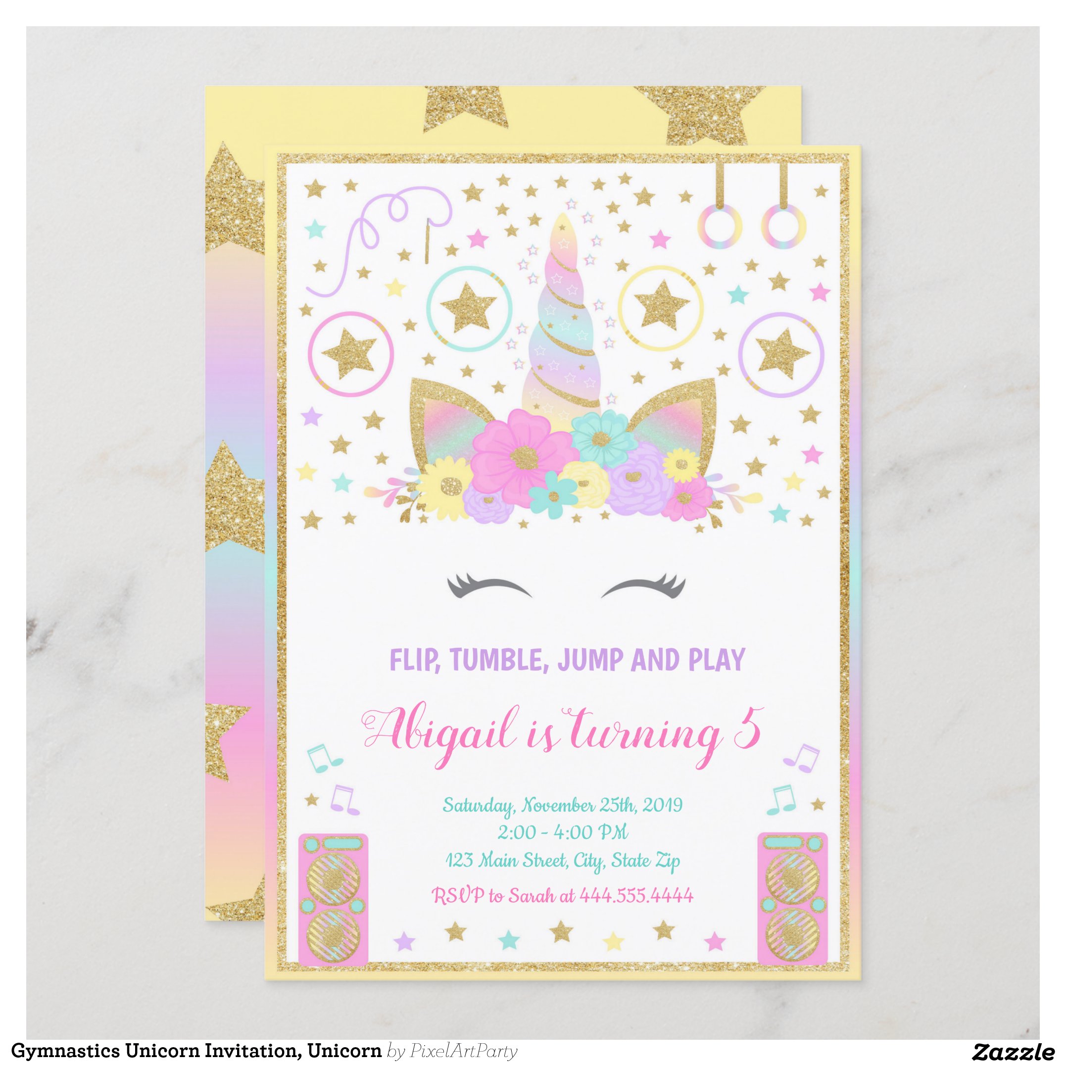 Gymnastics Unicorn Invitation, Unicorn Invitation